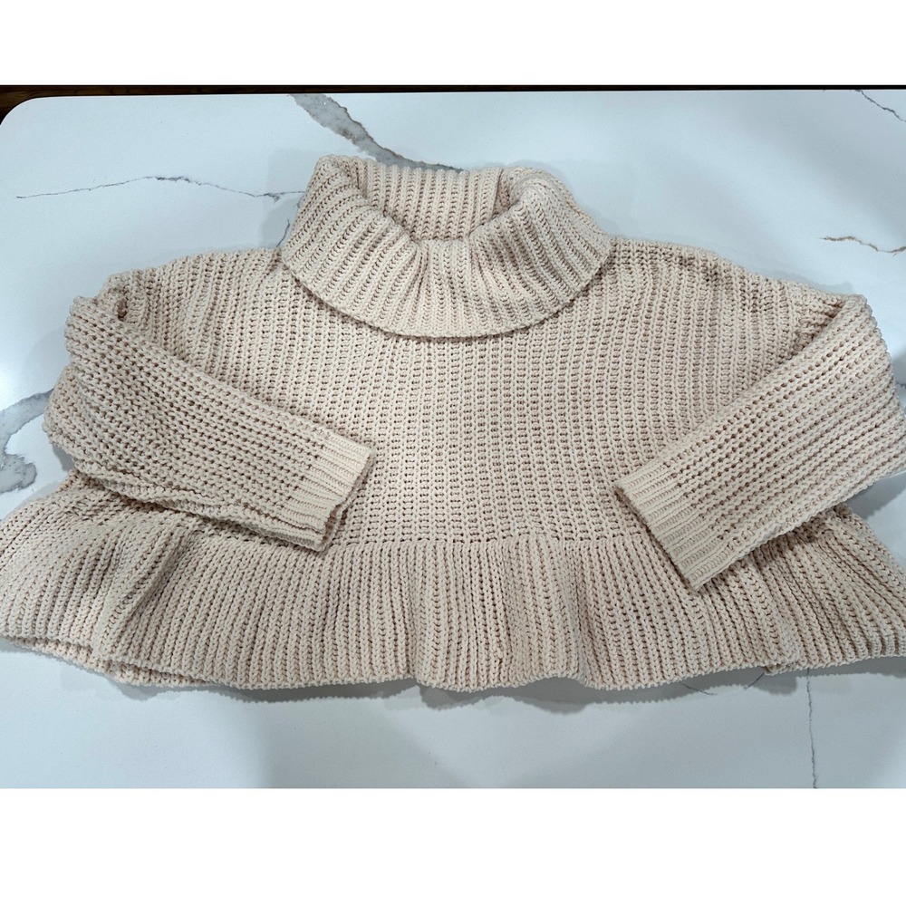 POL Knit Sweater Cowl Neck Pullover Boxy Cropped Beige M